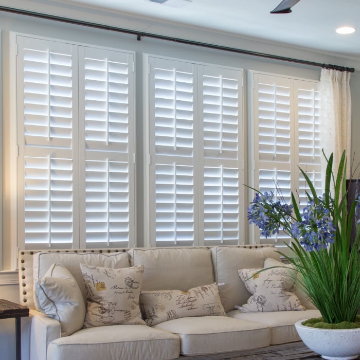 Plantation shutters in a living room