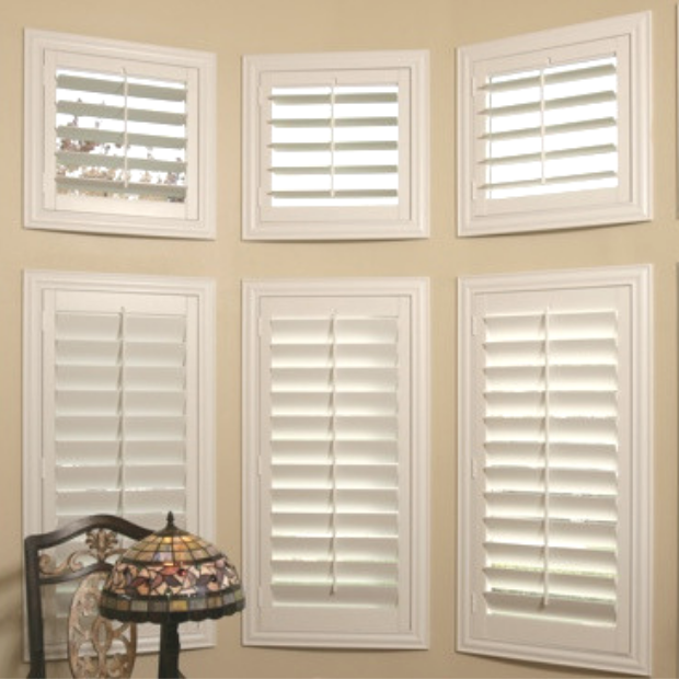 Sunburst shutters on a San Antonio bay window