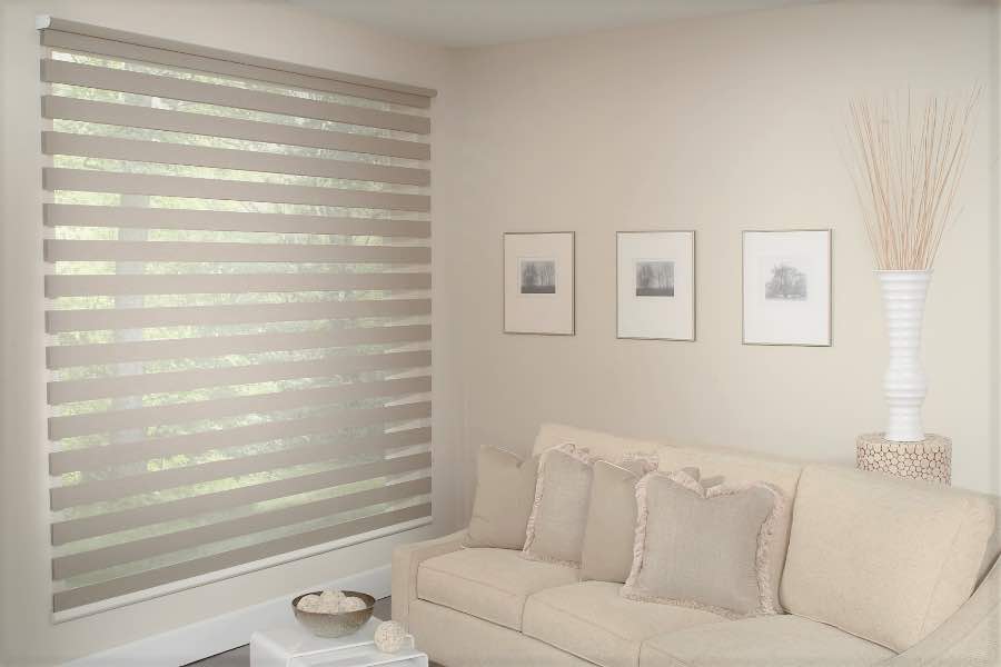 Zebra shades give you a unique combination of light control and style that benefits your San Antonio home. Zebra shade allows filtered light into a living room