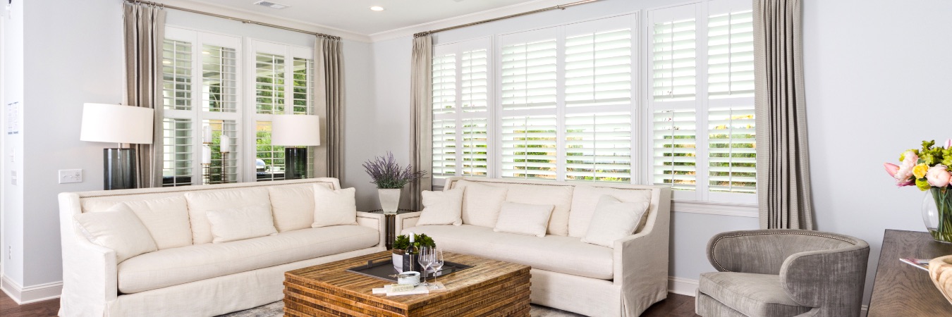 Plantation shutters in a living room