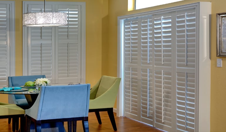 Interior Shutters The Most Essential Patio Door Window Treatment In San Antonio Sunburst Patio Door Window Treatment, Patio Door Wooden Blinds