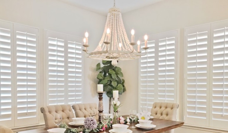 Polywood shutters in a San Antonio dining room.