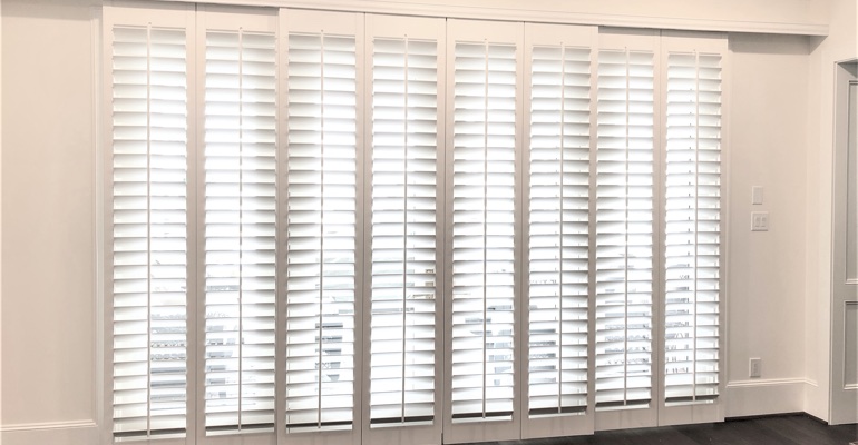 Plantation shutters on sliding doors