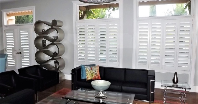 San Antonio DIY shutters in living room.