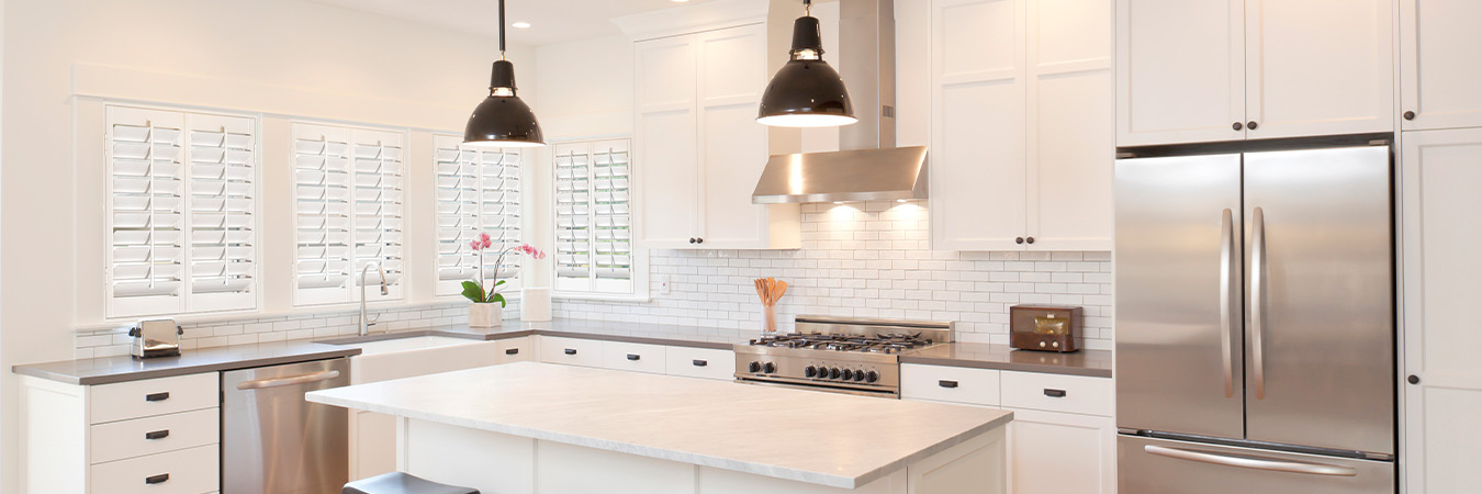 Plantation shutters in a kitchen