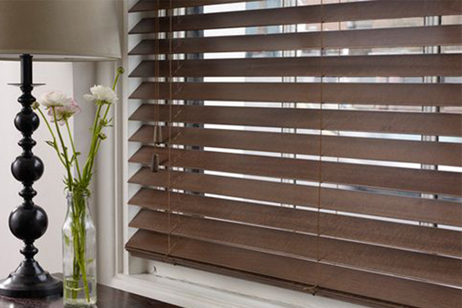 up close shot of dark wooden blinds