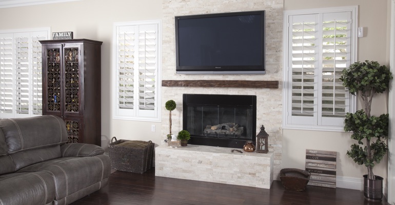 Shutters go with modern spaces incredibly well. polywood shutters in San Antonio family room